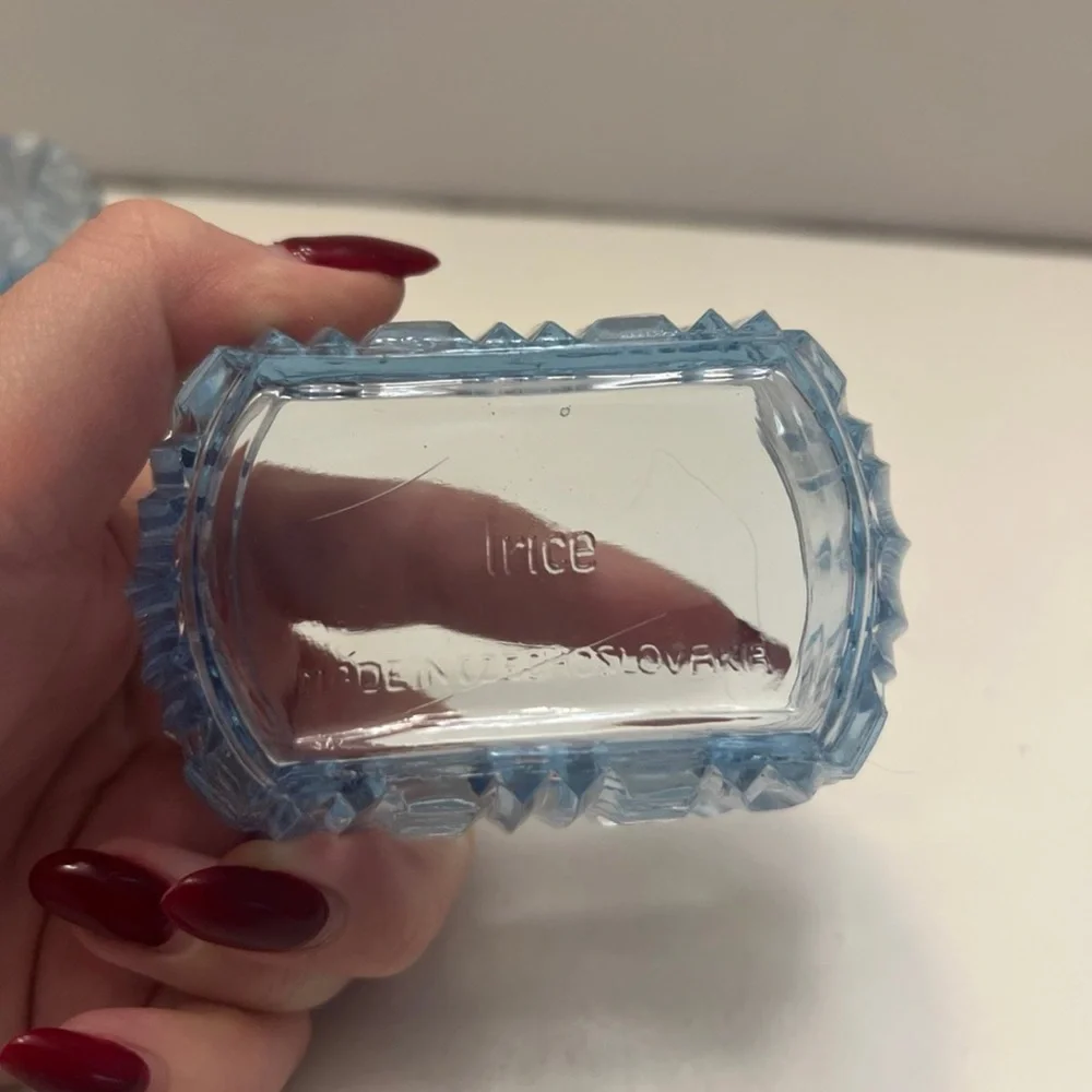 Czechoslovakian Trinket/Jewelry Dish Blue Glass stamped Irice